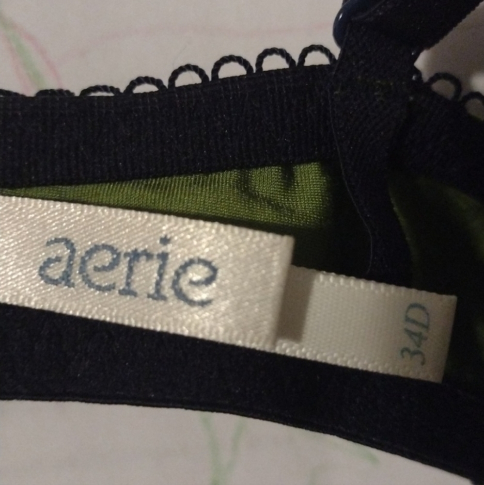 Aerie Green Satin Black Lace Bra - Picture 2 of 2